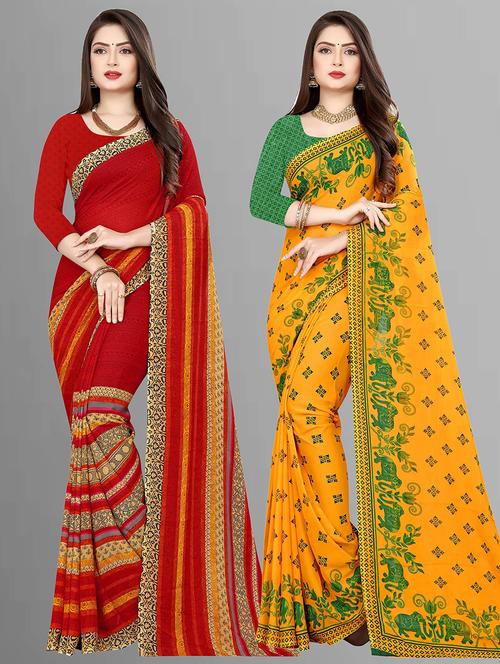 women pack of 2 casual wear combo sarees with blouse - 21475709 - Very Small Image - 1