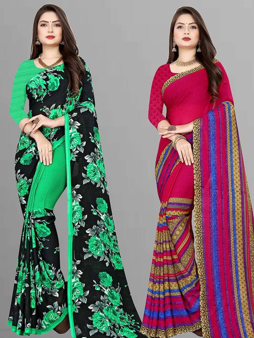 women pack of 2 casual wear combo sarees with blouse - 21475710 - Very Small Image - 1