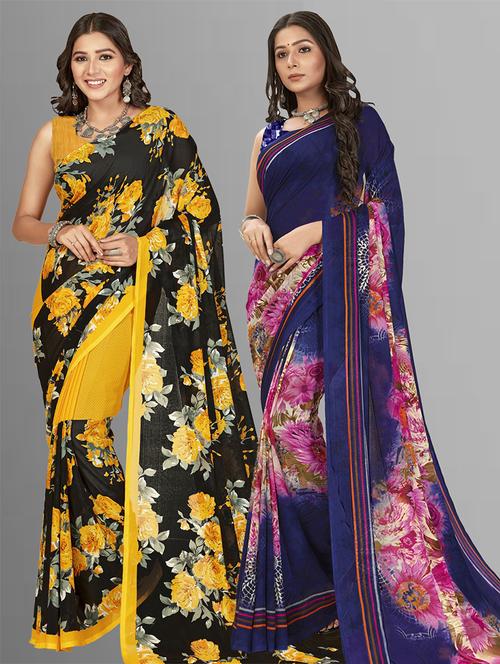 women pack of 2 casual wear combo sarees with blouse - 21475719 - Very Small Image - 1