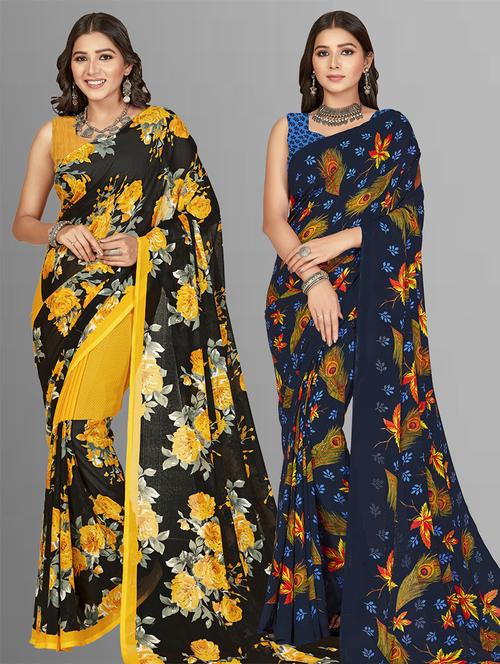 women pack of 2 casual wear combo sarees with blouse - 21475721 - Very Small Image - 1