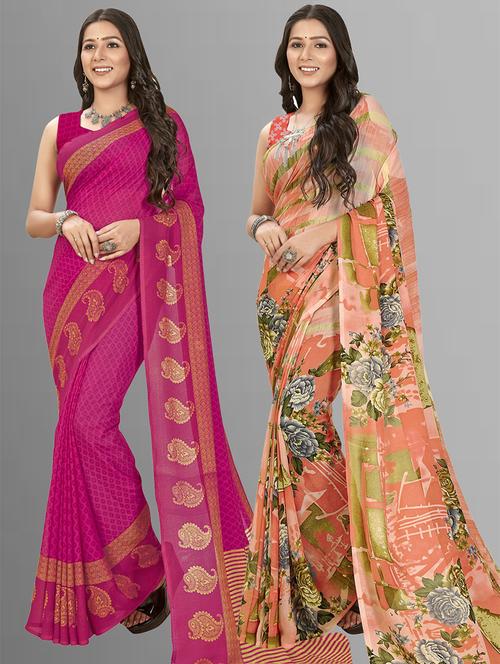 women pack of 2 casual wear combo sarees with blouse - 21475723 - Very Small Image - 1