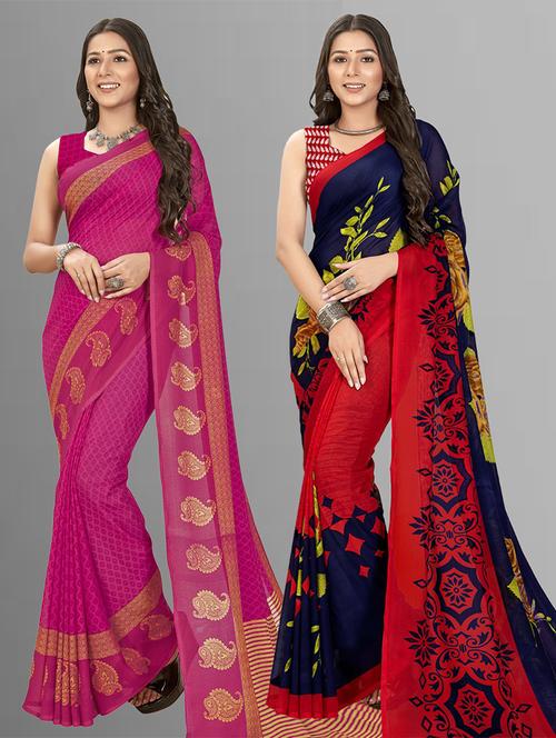 women pack of 2 casual wear combo sarees with blouse - 21475727 - Very Small Image - 1