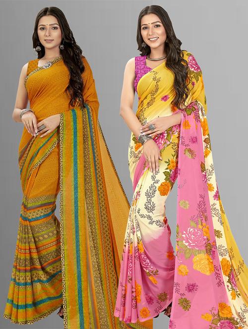 women pack of 2 casual wear combo sarees with blouse - 21475742 - Very Small Image - 1
