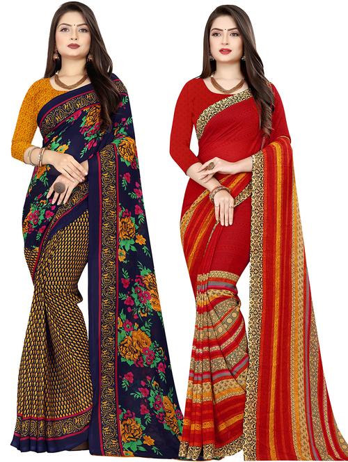 women pack of 2 casual wear combo sarees with blouse - 21475754 - Very Small Image - 1