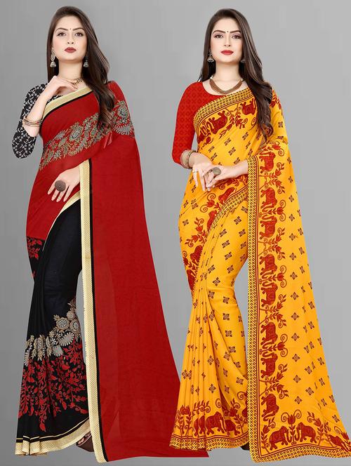 women pack of 2 casual wear combo sarees with blouse - 21475755 - Very Small Image - 1