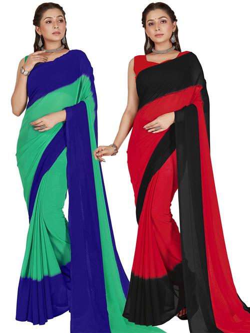 women pack of 2 casual wear combo sarees with blouse - 21475773 - Very Small Image - 1