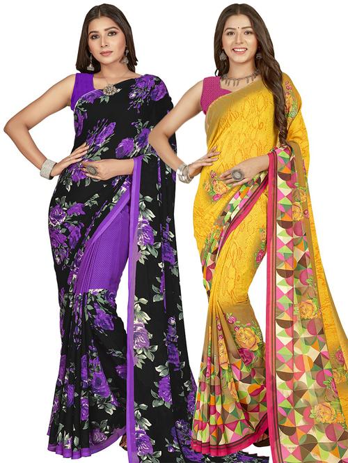 women pack of 2 casual wear combo sarees with blouse - 21475775 - Very Small Image - 1