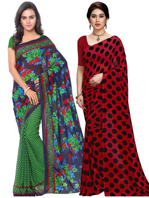 women pack of 2 casual wear combo sarees with blouse - 21475791 - Very Small Image - 1