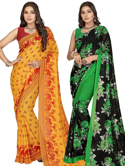 women pack of 2 casual wear combo sarees with blouse - 21475792 - Very Small Image - 1