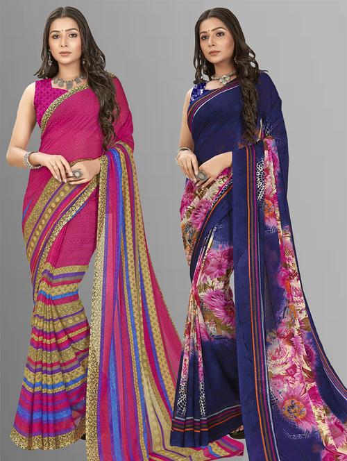 women pack of 2 casual wear combo sarees with blouse - 21475795 - Very Small Image - 1