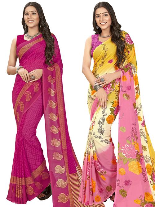 women pack of 2 casual wear combo sarees with blouse - 21475797 - Very Small Image - 1