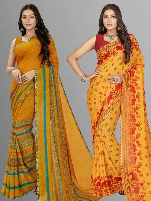 women pack of 2 casual wear combo sarees with blouse - 21475799 - Very Small Image - 1