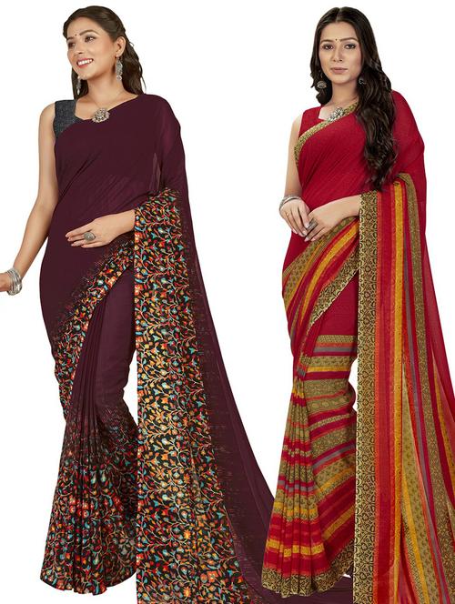 women pack of 2 casual wear combo sarees with blouse - 21475800 - Very Small Image - 1