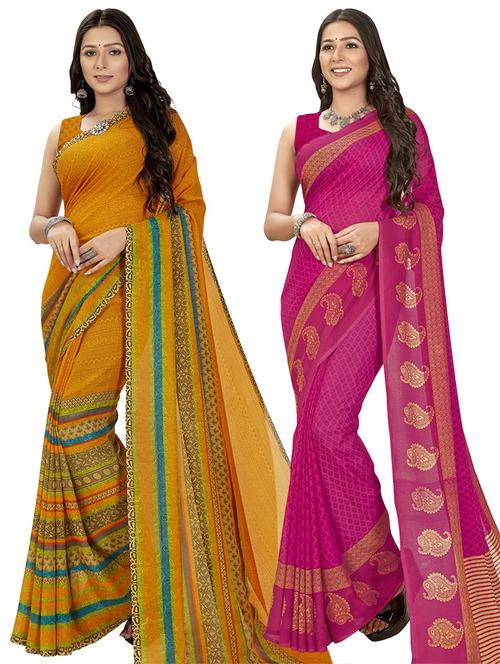 women pack of 2 casual wear combo sarees with blouse - 21475803 - Very Small Image - 1