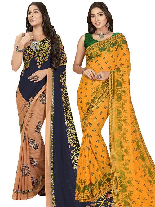 women pack of 2 casual wear combo sarees with blouse - 21475806 - Very Small Image - 1