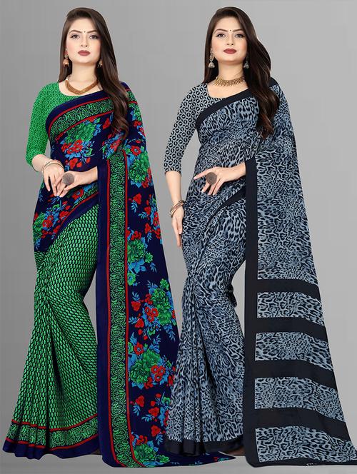 women pack of 2 casual wear combo sarees with blouse - 21475809 - Very Small Image - 1