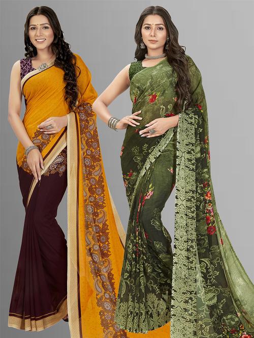 women pack of 2 casual wear combo sarees with blouse - 21475810 - Very Small Image - 1