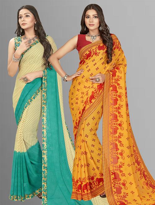 women pack of 2 casual wear combo sarees with blouse - 21475811 - Very Small Image - 1
