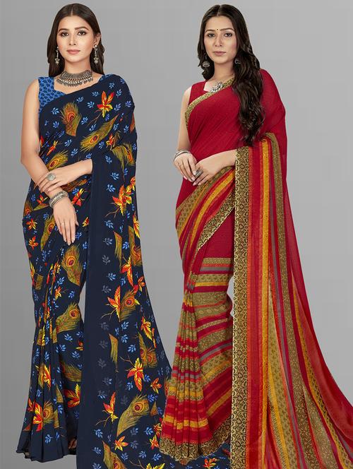 women pack of 2 casual wear combo sarees with blouse - 21475812 - Very Small Image - 1
