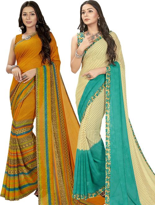 women pack of 2 casual wear combo sarees with blouse - 21475817 - Very Small Image - 1