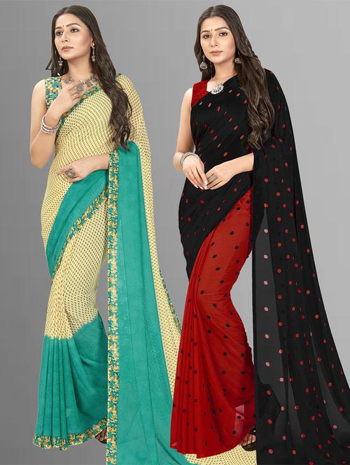 women pack of 2 casual wear combo sarees with blouse - 21475819 - Very Small Image - 1