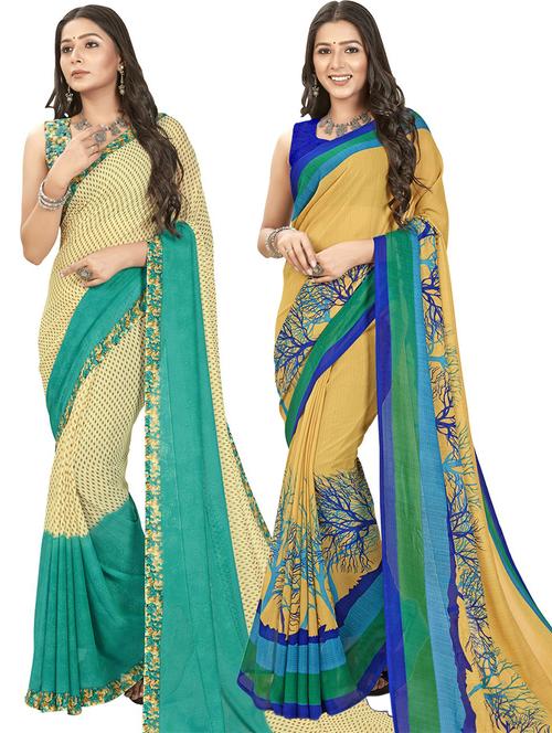 women pack of 2 casual wear combo sarees with blouse - 21475820 - Very Small Image - 1