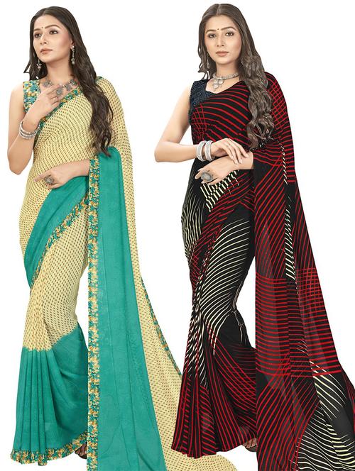women pack of 2 casual wear combo sarees with blouse - 21475821 - Very Small Image - 1