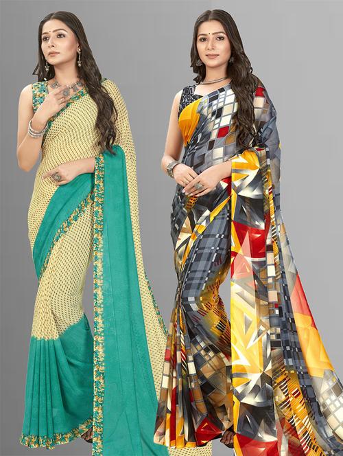 women pack of 2 casual wear combo sarees with blouse - 21475822 - Very Small Image - 1