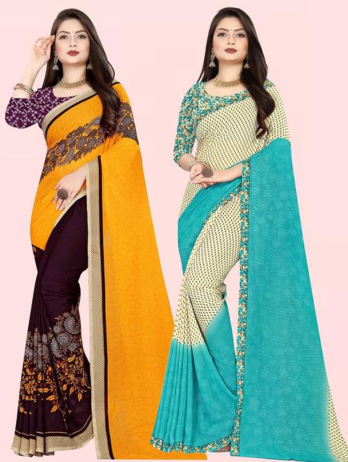 women pack of 2 casual wear combo sarees with blouse - 21475824 - Very Small Image - 1