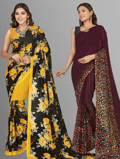 women pack of 2 casual wear combo sarees with blouse - 21475829 - Very Small Image - 1