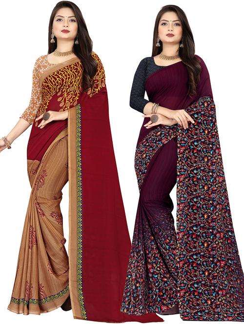 women pack of 2 casual wear combo sarees with blouse - 21475830 - Very Small Image - 1