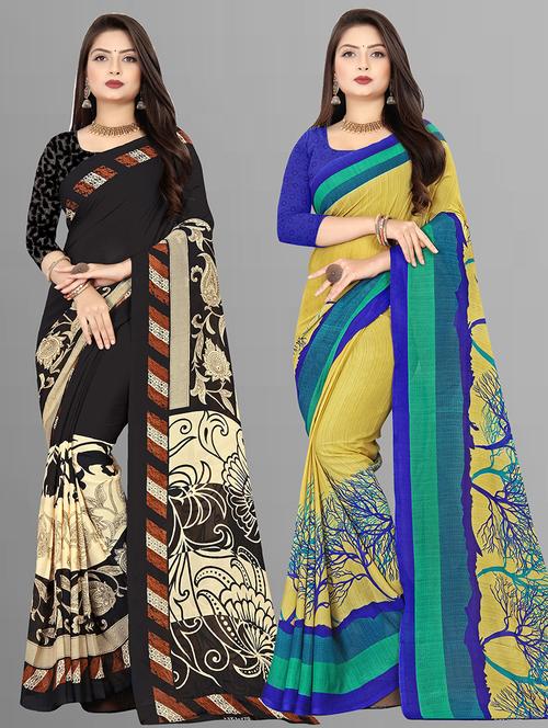 women pack of 2 casual wear combo sarees with blouse - 21475836 - Very Small Image - 1