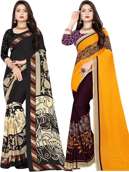 women pack of 2 casual wear combo sarees with blouse - 21475842 - Very Small Image - 1