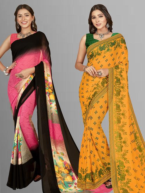 women pack of 2 casual wear combo sarees with blouse - 21475850 - Very Small Image - 1