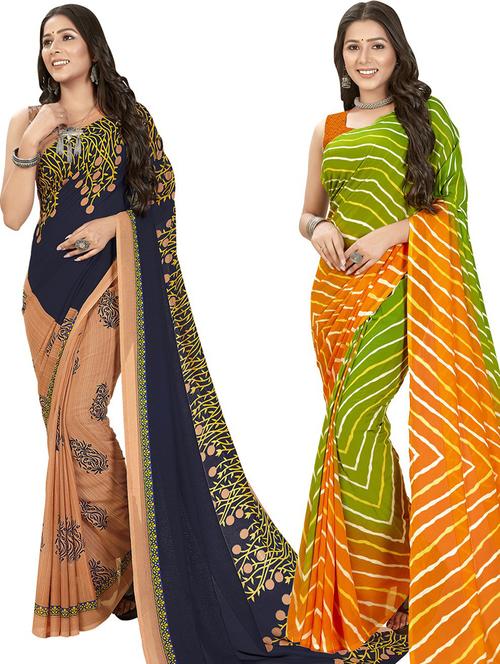 women pack of 2 casual wear combo sarees with blouse - 21475860 - Very Small Image - 1