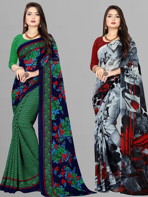 women pack of 2 casual wear combo sarees with blouse - 21475861 - Very Small Image - 1