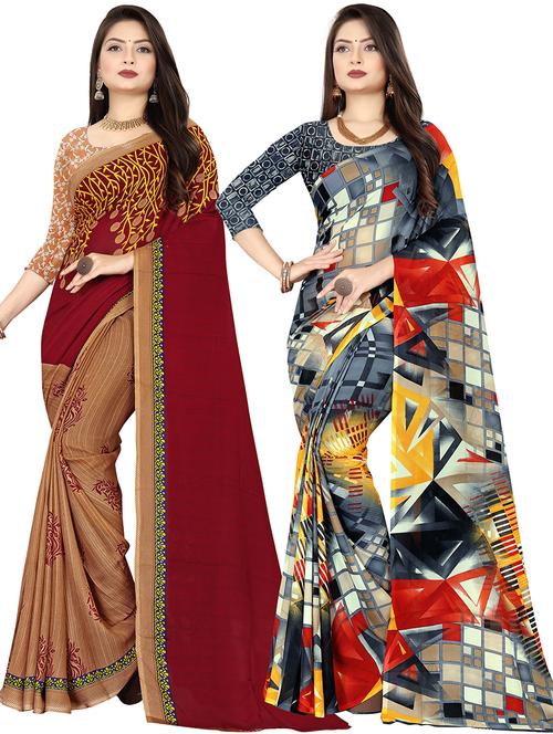 women pack of 2 casual wear combo sarees with blouse - 21475868 - Very Small Image - 1