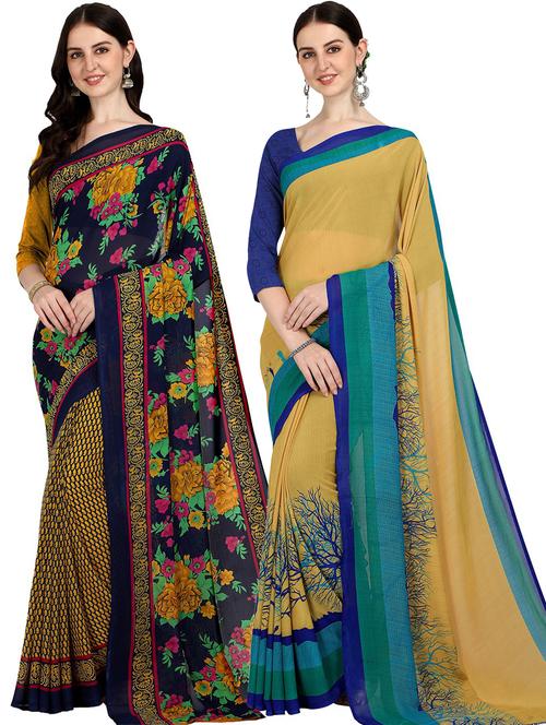 women pack of 2 casual wear combo sarees with blouse - 21475876 - Very Small Image - 1