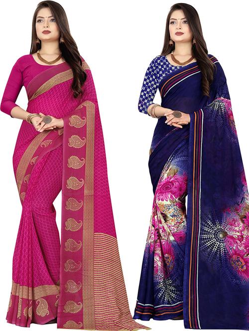 women pack of 2 casual wear combo sarees with blouse - 21475880 - Very Small Image - 1