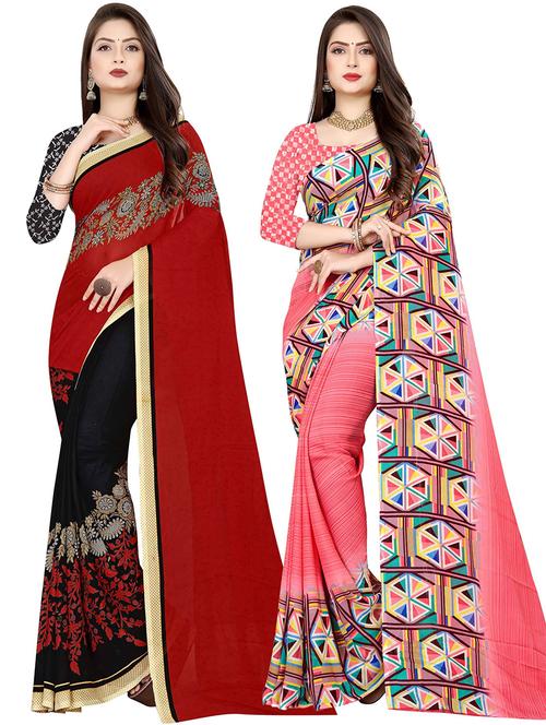 women pack of 2 casual wear combo sarees with blouse - 21475881 - Very Small Image - 1