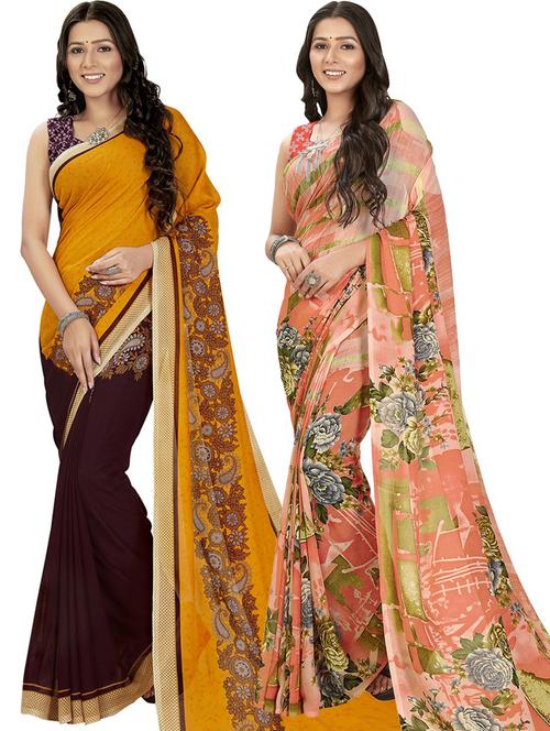 women pack of 2 casual wear combo sarees with blouse - 21475882 - Very Small Image - 1