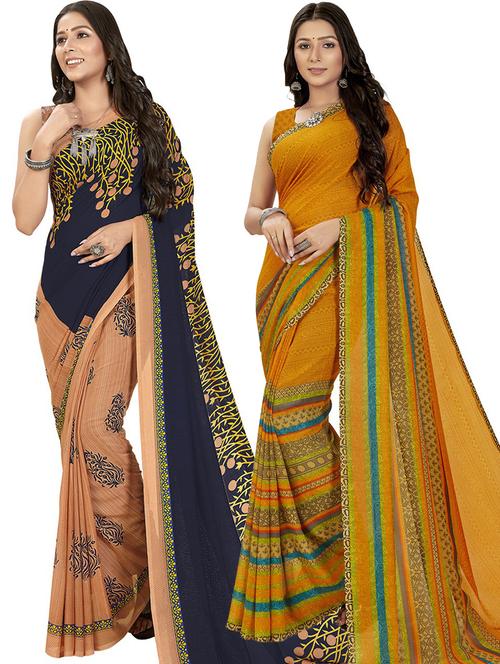 women pack of 2 casual wear combo sarees with blouse - 21475888 - Very Small Image - 1