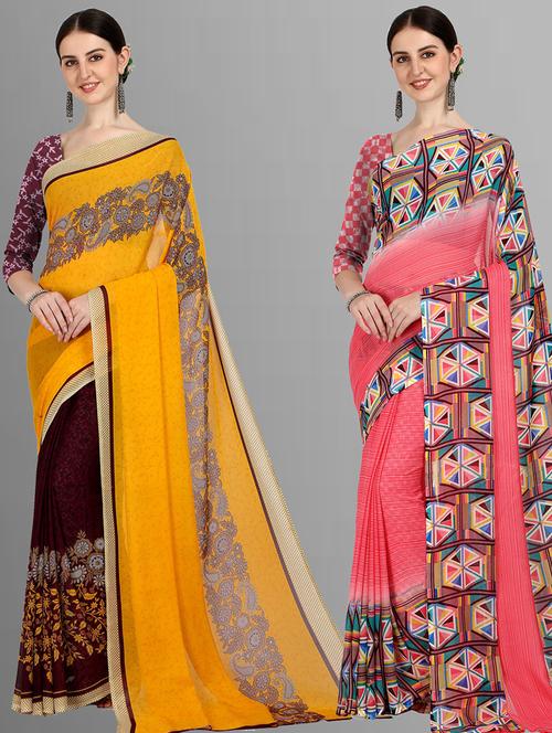 women pack of 2 casual wear combo sarees with blouse - 21475902 - Very Small Image - 1