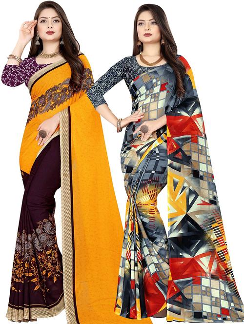women pack of 2 printed casual wear saree with blouse - 21475906 - Very Small Image - 1