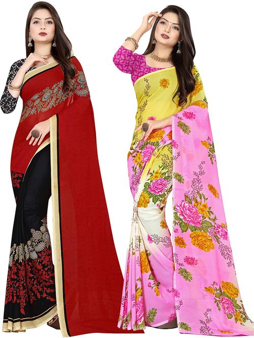 women pack of 2 casual wear combo sarees with blouse - 21475907 - Very Small Image - 1