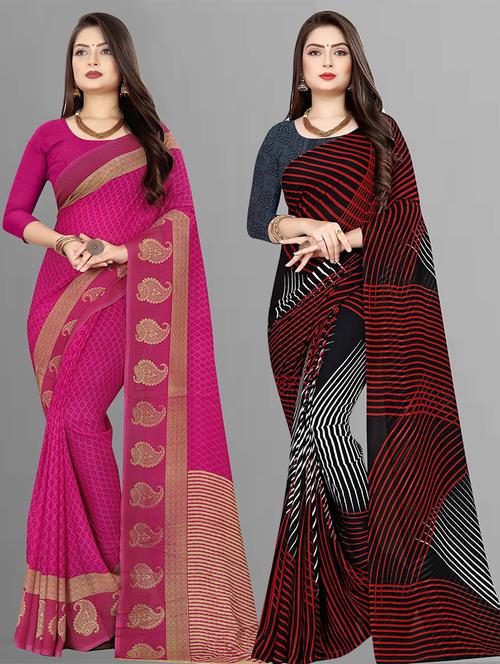 women pack of 2 casual wear sarees with blouse - 21475908 - Very Small Image - 1