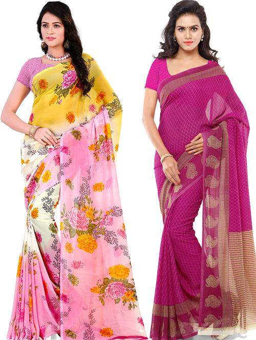women pack of 2 casual wear sarees with blouse - 21475920 - Very Small Image - 1