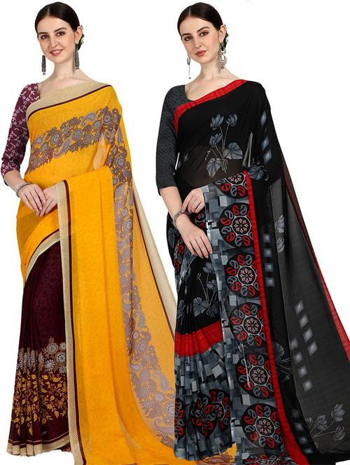 women pack of 2 casual wear combo sarees with blouse - 21475944 - Very Small Image - 1