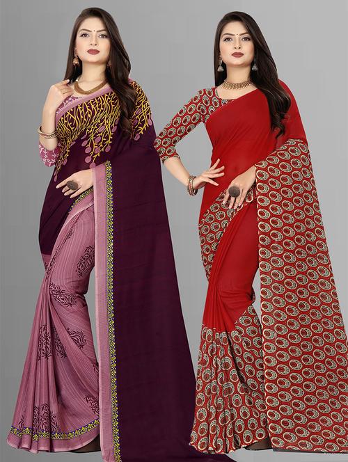 women pack of 2 casual wear combo sarees with blouse - 21475945 - Very Small Image - 1