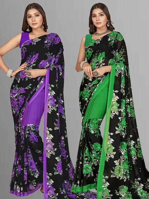 women pack of 2 casual wear combo sarees with blouse - 21475949 - Very Small Image - 1